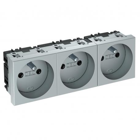 0° socket, with earthing pin, triple 3 | Triple 0° | Aluminium painted