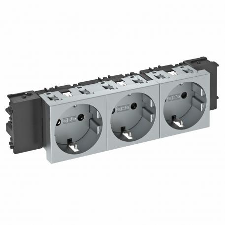 Socket 0°, Connect 45, protective contact, triple 3 | triple 0° | Aluminium painted