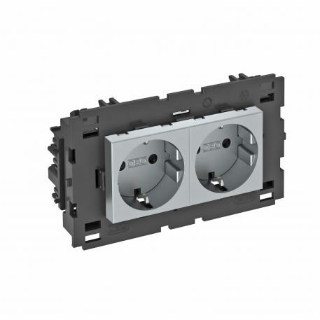 Socket 0°, Connect 80, protective contact, double 2 | double 0° | Aluminium painted