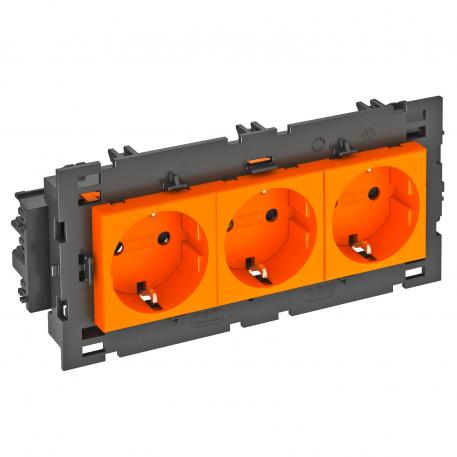Socket 0°, Connect 80, protective contact, triple 3 | triple 0° | Pure orange; RAL 2004