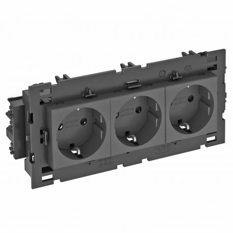 Socket 0°, Connect 80, protective contact, triple 3 | triple 0° | Black-grey; RAL 7021