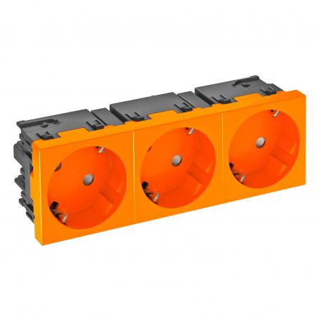 Socket 33°, Connect 45, protective contact, triple 3 | triple 33° | Pure orange; RAL 2004
