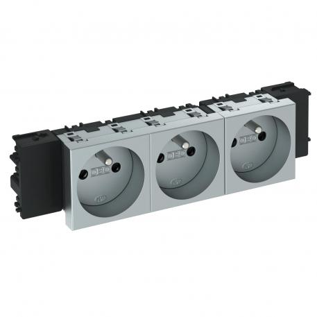 0° socket, Connect 45, with earthing pin, triple 3 | Triple 0° | Aluminium painted