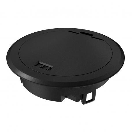 Service outlet with hinged cover and locking slider, GES R2, deep black Wet | Locking slider | IP66 | to 3,000 N | Jet black; RAL 9005 | Die-cast zinc