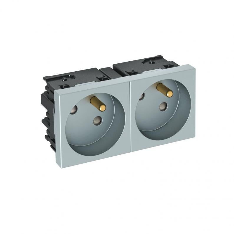 Hook Socket Connection 33° socket, Connect 45, with earthing pin, double, aluminium painted